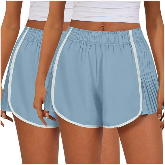 MIUOWANP 2-Pack Women's Shorts with Pockets Solid Color High Waisted Split Sports Shorts Lightweight Hot Pants Size XL(10)Light Blue