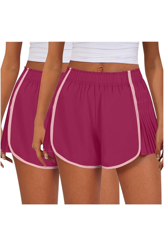 2-Pack Women's Shorts with Pockets Solid Color High Waisted Split Sports Shorts Lightweight Hot Pants Size XXL(12)Hot Pink