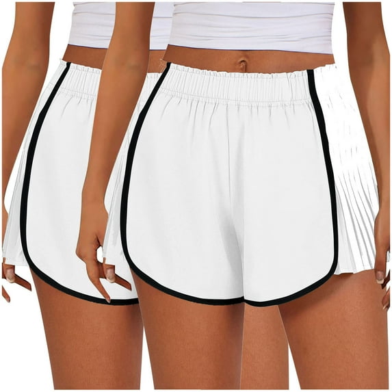 MIUOWANP 2-Pack Women's Shorts with Pockets Solid Color High Waisted Split Sports Shorts Lightweight Hot Pants Size XXL(12)White