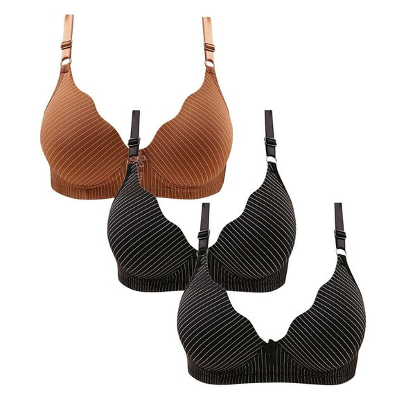 MIUOWANP 3-Pack Women's Bras Push-Up Back Smoothing Comfortable Breathable Hollow Out Bra Underwear No Rims,(Brown+Black+Black) L