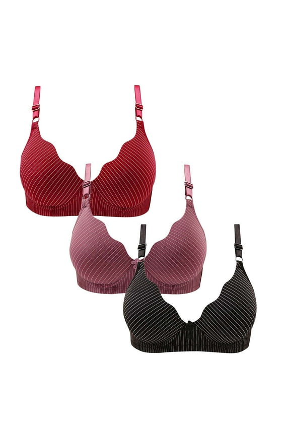 3-Pack Women's Bras Push-Up Back Smoothing Comfortable Breathable Hollow Out Bra Underwear No Rims,(Wine+Black+Purple) S
