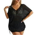 thumbnail image 1 of MIUOWANP Beach Cover ups for Women Plus Size Women's New Solid Color V-neck Knitted Sweater Short Sleeved Cover Hollowed Out Loose Swimsuit Jacket Sun Protection Cover Black XXL, 1 of 5