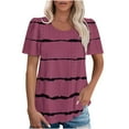 thumbnail image 1 of MIUOWANP Big & Tall Blouses for Women Loose Women's Spring/Summer Striped Round Neck Sleeve Short Sleeve Top T-shirt Hot Pink L, 1 of 4
