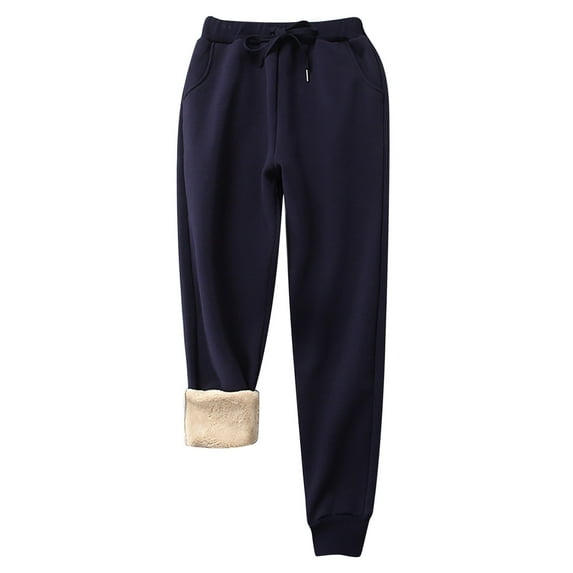 MIUOWANP Black Pants for Women Plus Size Women Warm Fitness Lamb Leggings Winter Fleece Legging Pants L Navy