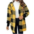 thumbnail image 1 of MIUOWANP Black and Friday Lady Coat Women's New Plaid Hooded Jacket Long Sleeved Plush Loose Cardigan Coat Yellow L, 1 of 5