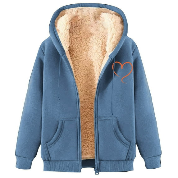 MIUOWANP Black and Friday Lady Fleece Coat Women's Long Hoodies Tunic Winter Warm Fleece Lined Zip Up Hooded Sweatshirt Jacket Coat Sky Blue XXL