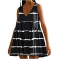 thumbnail image 1 of MIUOWANP Breathable A-Line Sleeveless V-Neck Dress for Women with Loose Pleats Daily Horizontal Stripe Print Casual Dress Size M(6)Black, 1 of 5