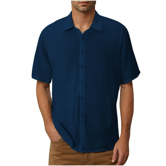 MIUOWANP Button Down Shirt for Men 2025 Men's Casual Solid Fashion Young Turn-down Collar With Pocket Button Short Sleeve Blouse Tops Shirt