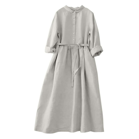 MaFYtyTPR Butt Down Dress for Women Solid Color Women's Fashiable Casual High Waisted Lg Sleeved Loose And Comfortable Lg Dress ,Size L White