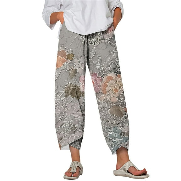 MIUOWANP Casual Capris Pants for Women Ladies Summer Comfortable Loose Wide Legs Fashion Printed Capris Pants Multicolor XXL