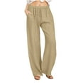 thumbnail image 1 of MIUOWANP Casual Drawstring Pants for Women High Waisted Pleat Down Straight Long Pants with Pockets, 1 of 5