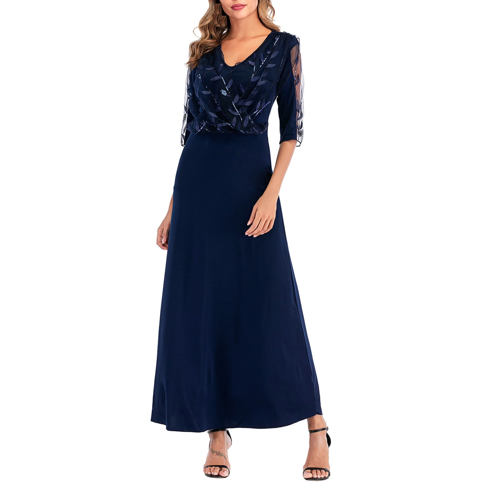 Women's Shift Dress Lace 3/4 Sleeve Tunic Dress V Neck Casual Work Office  Loose Dresses - Walmart.com