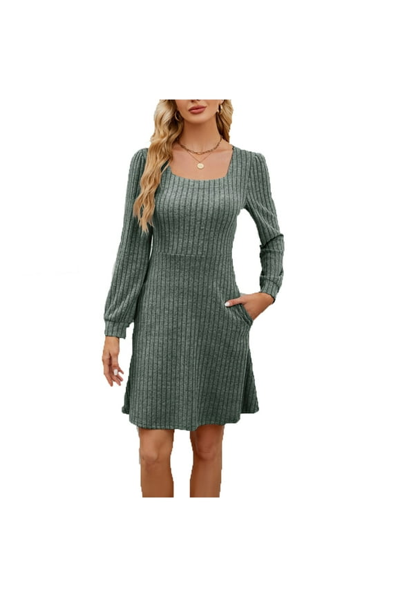 Casual Dresses for Women 2024 Women's Solid Color Long Sleeve Closed Temperament Dress