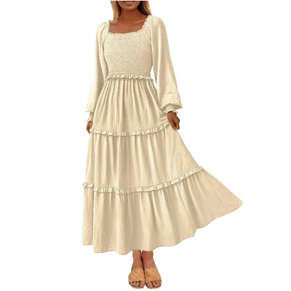 MIUOWANP Casual Dresses for Women Long Sleeve Women's Elegant Long Sleeved Pleated Layered Casual Dress