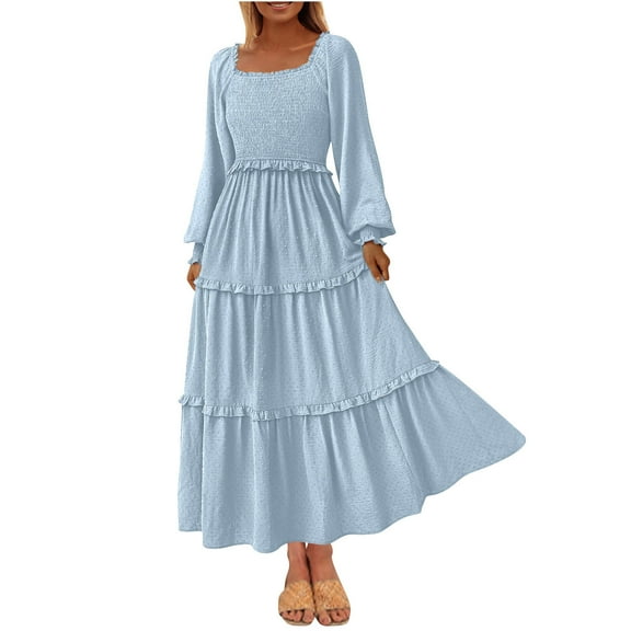 MIUOWANP Casual Dresses for Women Long Sleeve Women's Elegant Long Sleeved Pleated Layered Casual Dress
