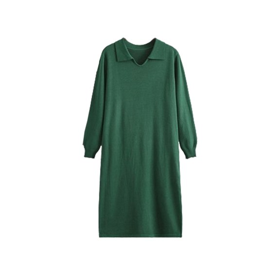MIUOWANP Casual Dresses for Women Women's Button Knit Sweater Solid Color Loose Casual Round Neck Sweater Dress