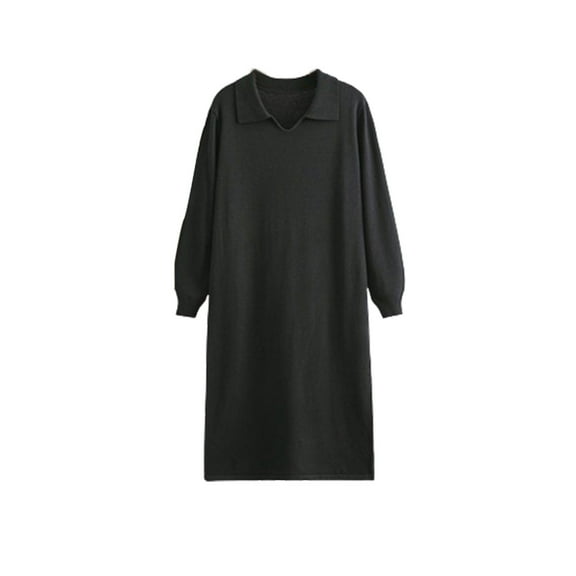 MIUOWANP Casual Dresses for Women Women's Button Knit Sweater Solid Color Loose Casual Round Neck Sweater Dress