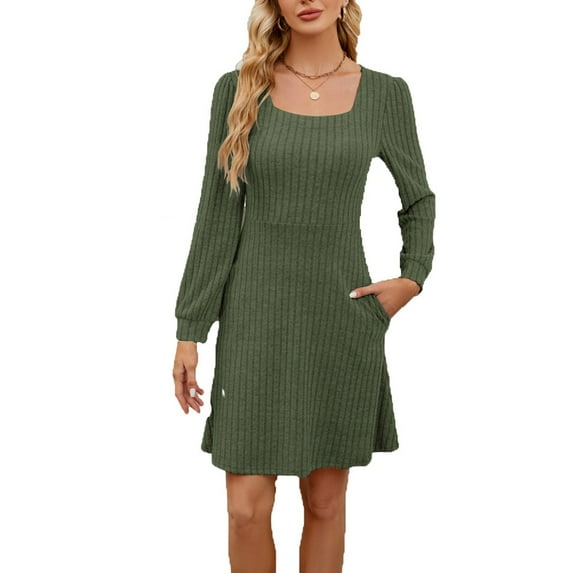 MIUOWANP Casual Dresses for Women Women's Solid Color Long Sleeve Closed Temperament Dress