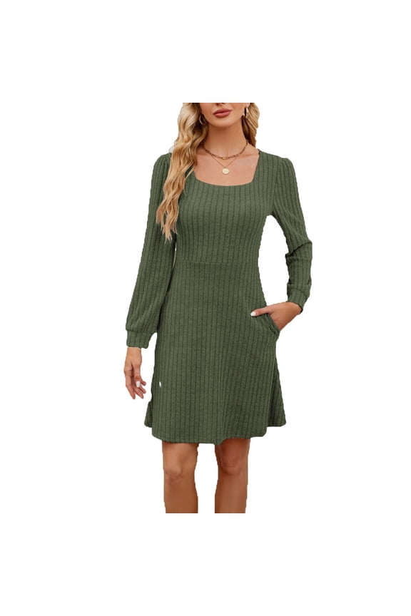 Casual Dresses for Women Women's Solid Color Long Sleeve Closed Temperament Dress