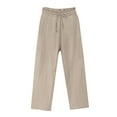 thumbnail image 1 of MaFYtyTPR Casual Pants for Women Ladies Spring and Summer Solid Color Lace-Up Cotton and Linen Joker Straight Casual Trousers Khaki XXL, 1 of 4
