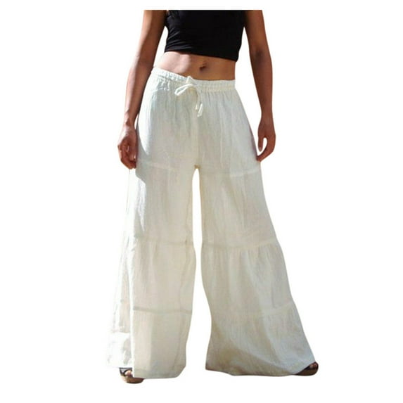 MIUOWANP Casual Pants for Women Petite Fashion Women Loose Solid Color Casual Wide Leg Pants Cotton Linen Trousers XXXL White