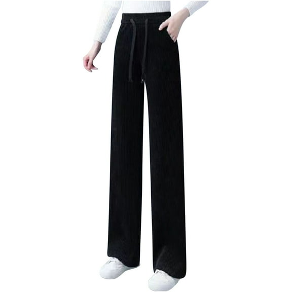 MIUOWANP Casual Pants for Women Tall Schneier Wide Leg Pants For Women L Black