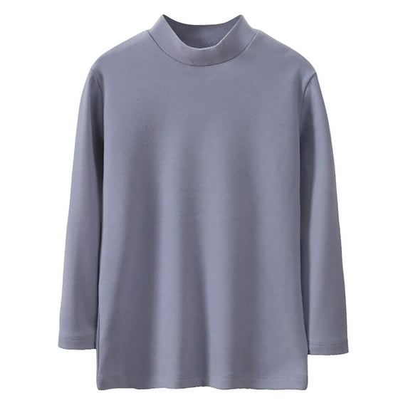 MIUOWANP Children Shirts Long Sleeves Children's Half-high Neck Warm Bottoming Shirt Middle And Large Children Candy Color Fall And Winter Fleece Warm Clothes Blue 9Years