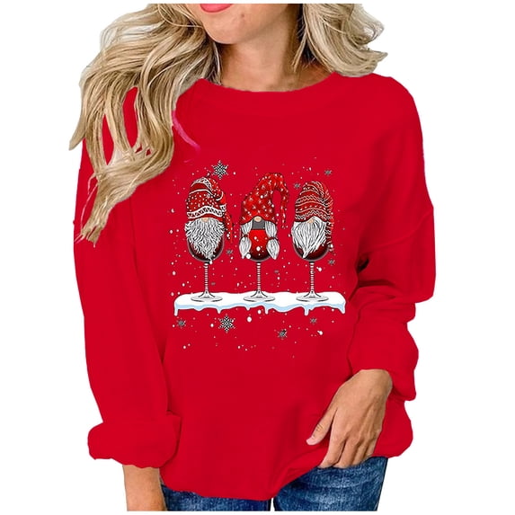 MIUOWANP Christmas Tops Clearance Christmas Fashion Women's Casual Long Sleeve Printed Ladies Sweatshirts Tops