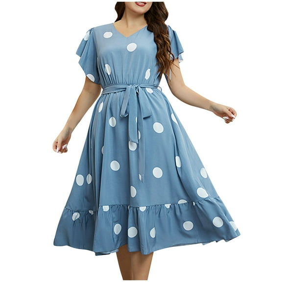 MIUOWANP Clothes A-Line Formal Long Dresses for Women 2024 Women's Fashion Large Size Short Sleeve V-neck Waist In Chiffon Dresses,US Size XL Blue