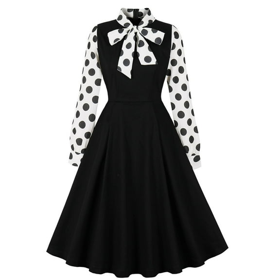 MIUOWANP Clothes Women's Maxi Dresses On Sale Women Fashion Leisure Long Sleeve Crew Neck Crouching Splicing Dress,US Size L Black