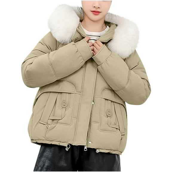 MIUOWANP Cotton-padded Jacket Lady clothes Long Sleeved Solid Color Hooded Jacket Green XXL