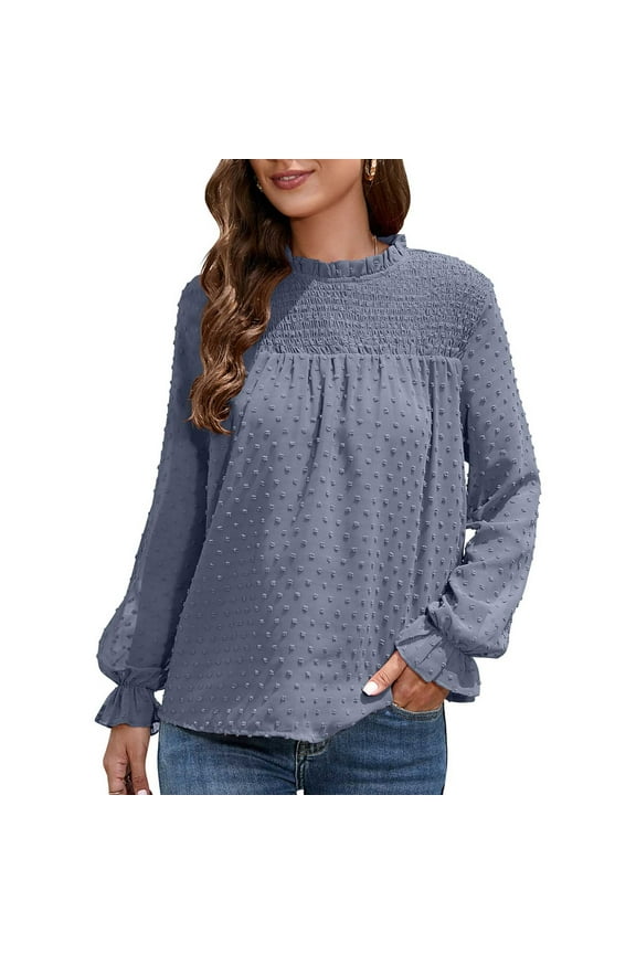 Crewneck Sweatshirts Women Fitted Women's Solid Color Long Sleeved Round Neck Pullover Top Navy S