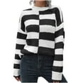 thumbnail image 1 of MIUOWANP Cropped Sweaters for Women Trendy Women's Clothing Design Striped Sweater Women's Loose And Winter Long-sleeved European And Knitted Sweaters New Black L, 1 of 5