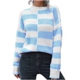 thumbnail image 1 of MIUOWANP Cropped Sweaters for Women Trendy Women's Clothing Design Striped Sweater Women's Loose And Winter Long-sleeved European And Knitted Sweaters New Light Blue M, 1 of 5