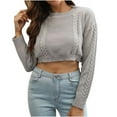 thumbnail image 1 of MIUOWANP Cropped Sweaters for Women Plus Women Casual Fashion Solid Pullover Sleeve Round-Neck Sweater Gray S, 1 of 5