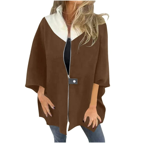 MIUOWANP Cyber and Monday Lady Jacket Women's Winter Loose Casual Color Matching Jacket Zipper Stand Collar Woolen Top