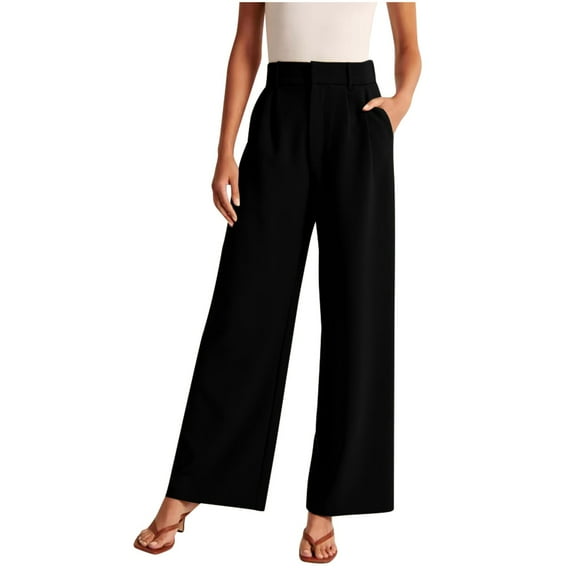 MIUOWANP Dress Pants for Women Business Casual Solid Color High Waisted Wide Leg Easy to Mix and Match Tailored Pants Size XXXL(14)Black