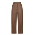 thumbnail image 1 of MIUOWANP Dress Pants for Women Business Casual Solid Color Pocket Buttons Comfortable Trousers Size XXXXL(16)Brown, 1 of 6