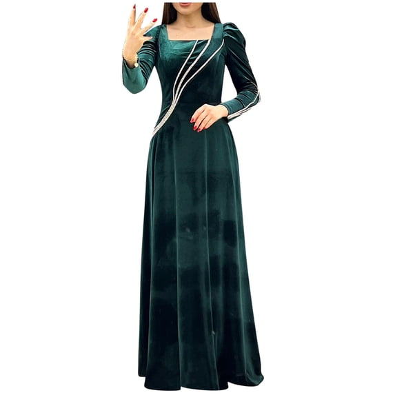 MIUOWANP Elegant Dresses for Women Formal Ladies Temperament Casual Long Sleeve Hot Diamond Long Dress