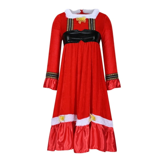 MIUOWANP Fall Dresses for Women 2024 Trendy Ladies' Red Plush Skirt Bordered Maid Large Christmas Set Dress