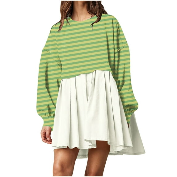 MIUOWANP Fall Dresses for Women 2024 Fashion Women's Casual Sweatshirt Long Sleeve Dress Round-Neck Ladies Patchwork Mini Dresses