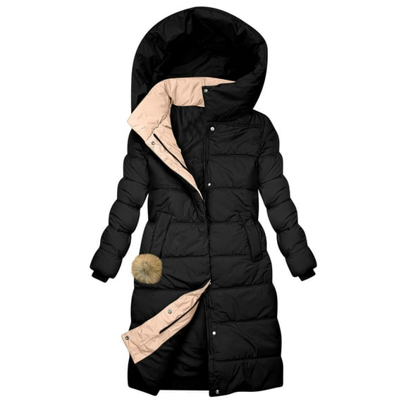 MIUOWANP Fall Jacket Women Cropped Winter Fashion Woman Lengthened And Thickened Medium Hooded Length Down Coat Jacket Black M