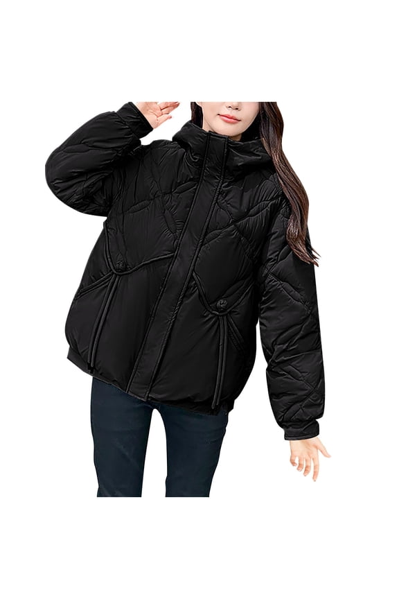Fall Jacket Women Dressy Women's New Lightweight And Loose Short Hooded Fashionable Jacket Black XL