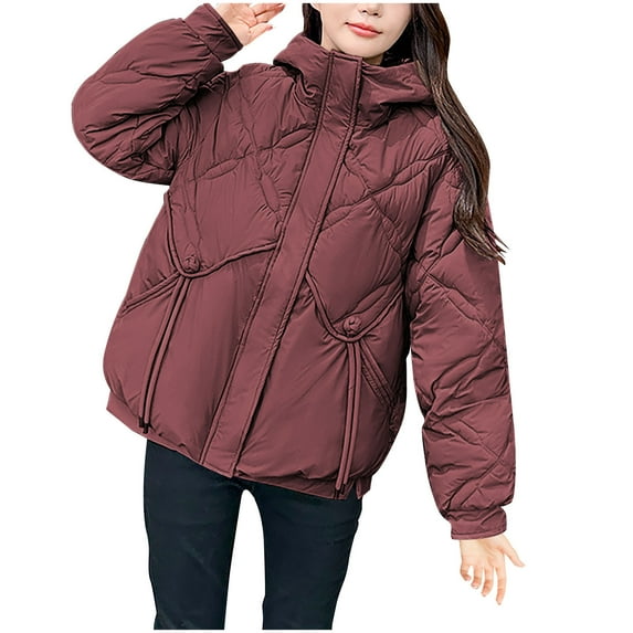 MIUOWANP Fall Jacket Women Dressy Women's New Lightweight And Loose Short Hooded Fashionable Jacket Wine XXL