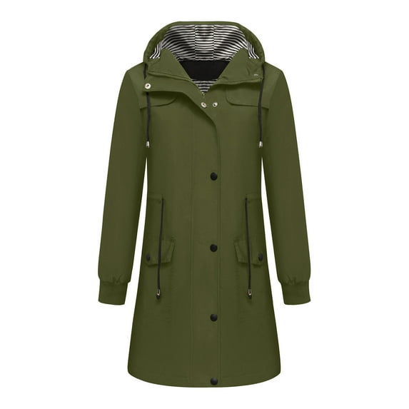 MIUOWANP Fall Jacket Women Trendy Women Fashionable Hooded Drawstring Button Jacket With Zipper Pocket Mid Length Jacket For Winter/Fall Green XL