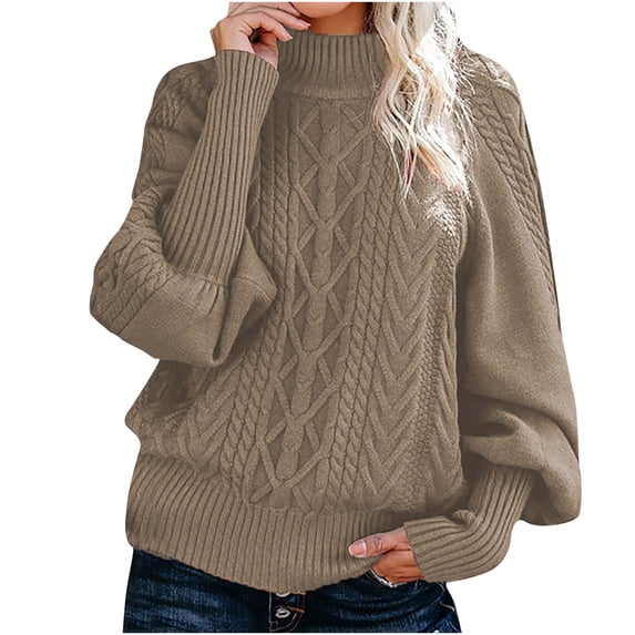 MIUOWANP Fall Sweaters for Women 2024 Women Casual Solid Long Sleeve Thick Knit Pullover Crewneck Sweater Coat Khaki L