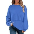 thumbnail image 1 of MIUOWANP Fall Sweatshirts for Women Womens Casual Oversized Loose Solid Round Neck Sweater Long Sleeved Tops Blue M, 1 of 4
