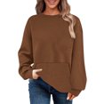 thumbnail image 1 of MIUOWANP Fall Sweatshirts for Women Womens Casual Oversized Loose Solid Round Neck Sweater Long Sleeved Tops Coffee L, 1 of 4