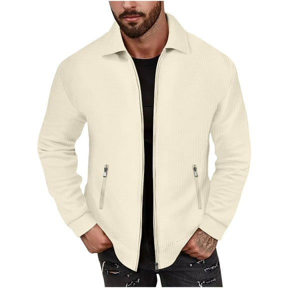 MaFYtyTPR Fall and Winter Jackets for Men Zipper Casual Solid Stand Collar With Long Sleeved Outwear Jacket on Beige XXXL(US 14)