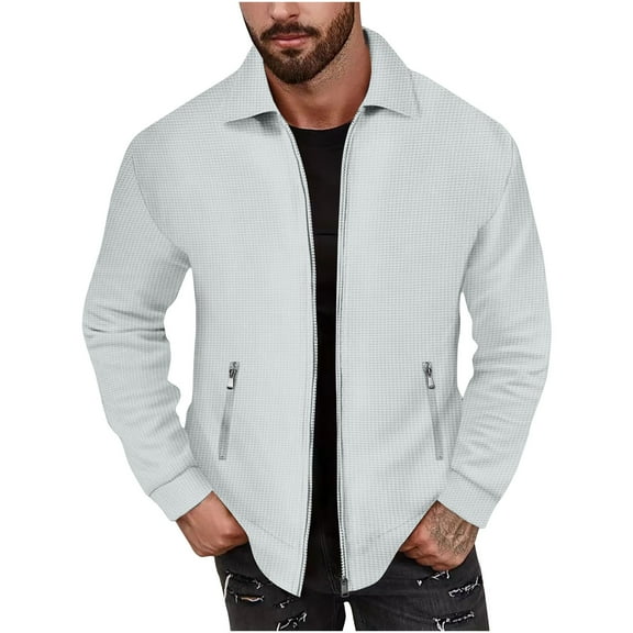 MaFYtyTPR Fall and Winter Jackets for Men Zipper Casual Solid Stand Collar With Long Sleeved Outwear Jacket on Gray XXL(US 12)